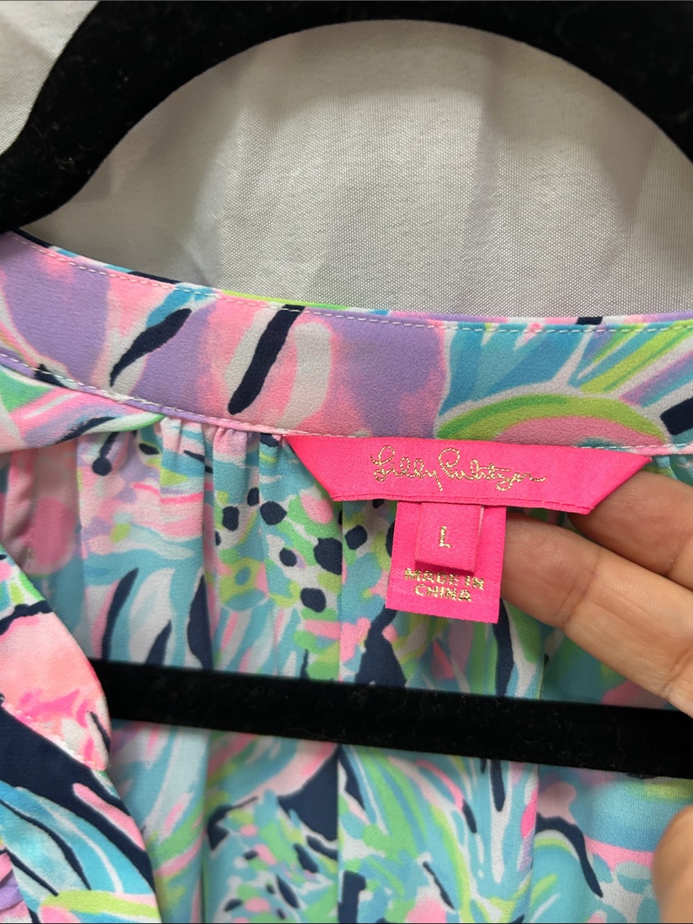 Lilly Pulitzer Pink & Aqua Floral Ruffle V-Neck Blouse - Picture 2 of 6